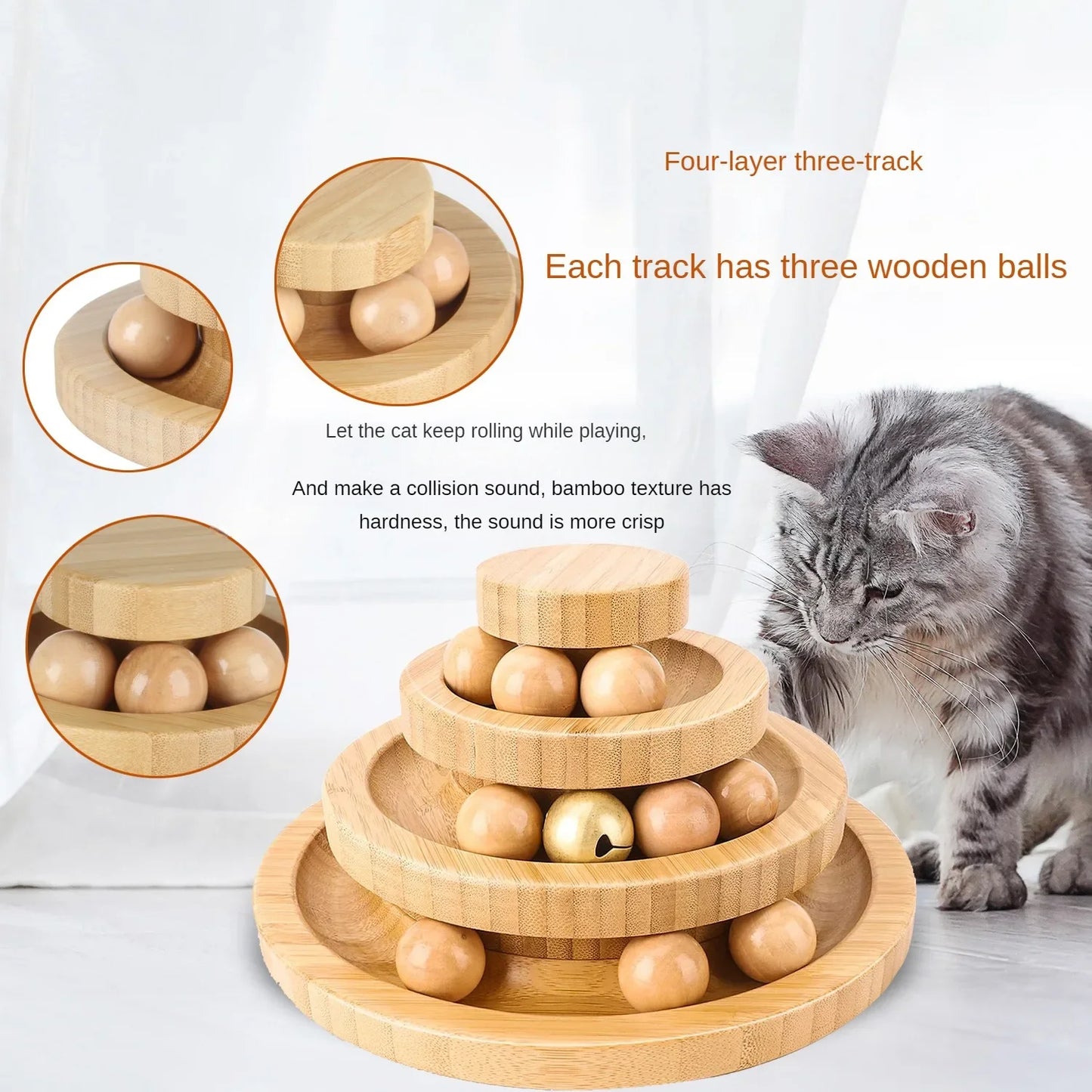 Cat Toy Self Hi Soothing Tool Cat Rotary Table Solid Wood Cat Playing Stick Bell Baby Cat Automatic Cat Play Ball Cat Supplies