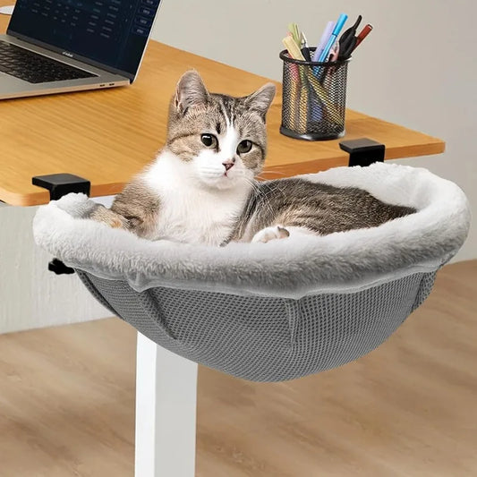 Large Cat Desk Bed – Sunken Cat Hammock, 19.5"X15" Spacious Nest, Secure Bed with Dual Clamps & Steel Frame, Supports Up