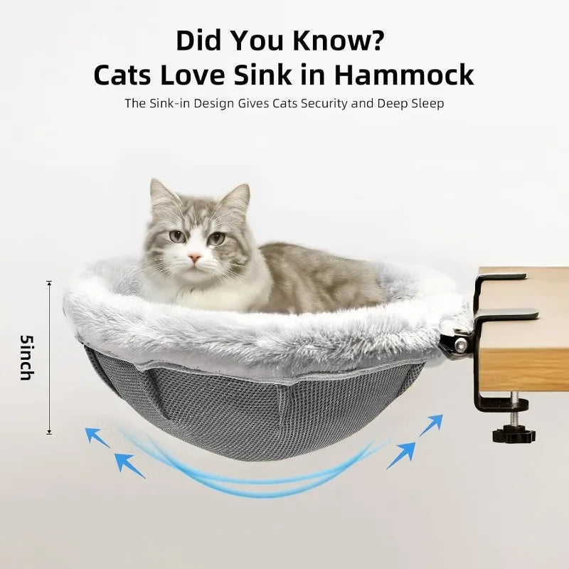 Large Cat Desk Bed – Sunken Cat Hammock, 19.5"X15" Spacious Nest, Secure Bed with Dual Clamps & Steel Frame, Supports Up