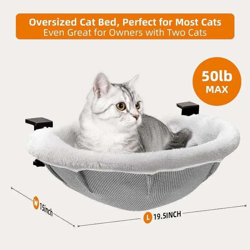 Large Cat Desk Bed – Sunken Cat Hammock, 19.5"X15" Spacious Nest, Secure Bed with Dual Clamps & Steel Frame, Supports Up