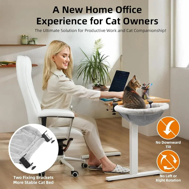 Large Cat Desk Bed – Sunken Cat Hammock, 19.5"X15" Spacious Nest, Secure Bed with Dual Clamps & Steel Frame, Supports Up